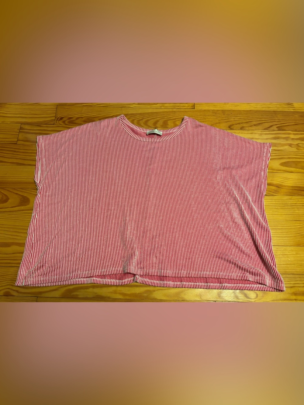 Zenana Outfitters Red and White Narrow-Striped Short Sleeve Top
